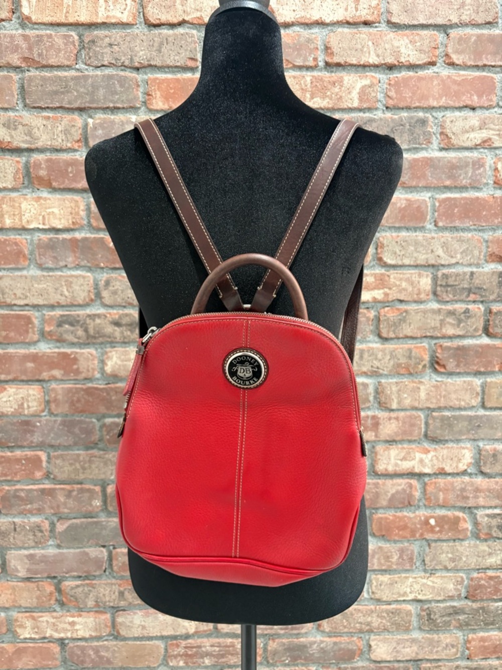 Dooney & Bourke Red Leather Backpack with Brown leather Trim